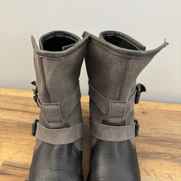 Sorel Major Moto Leather Mid Calf Biker Boots Gray Suede Black Leather Women’s - Picture 5 of 12